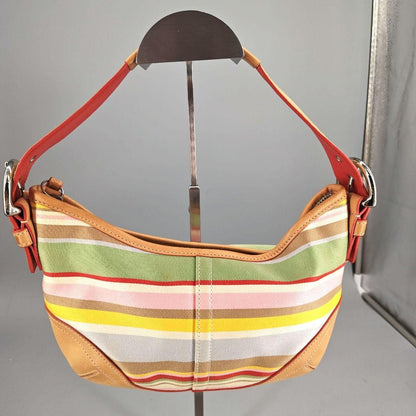 COACH Hand Bag Tote Purse Mutistripe Small Hobo 4437 Multicolor Authentic