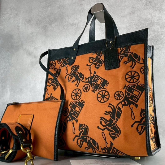 COACH Hand Shoulder Bag Tote Purse 2way Leather Denim Yellow Authentic