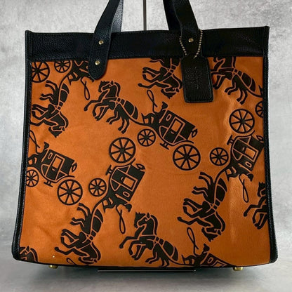COACH Hand Shoulder Bag Tote Purse 2way Leather Denim Yellow Authentic