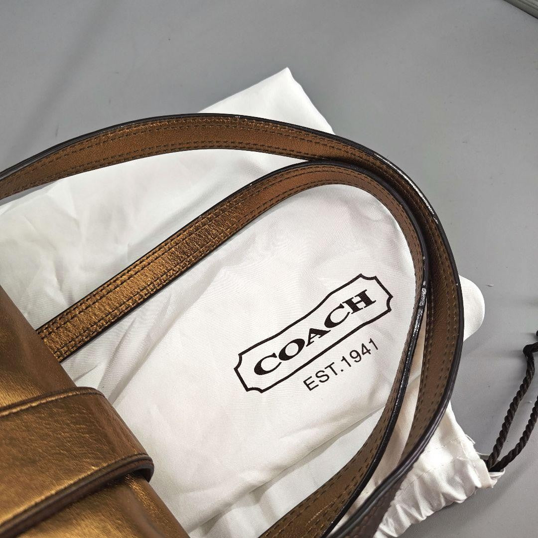 COACH Hand Bag Tote Purse Old 1498 Signature Suede Leather Canvas Beige Gold