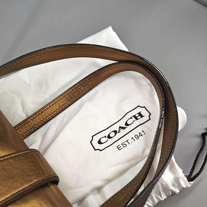 COACH Hand Bag Tote Purse Old 1498 Signature Suede Leather Canvas Beige Gold