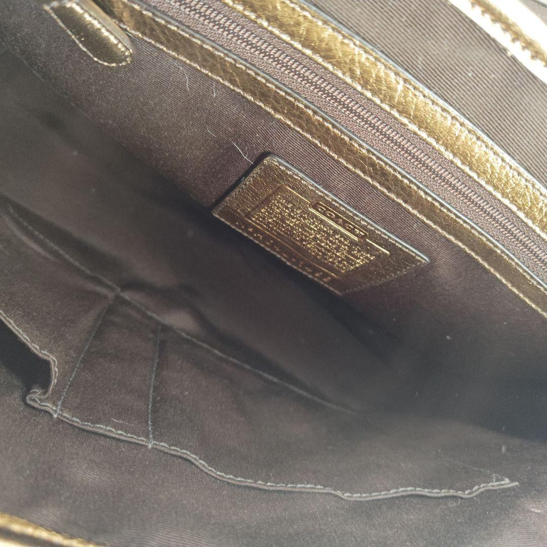 COACH Hand Bag Tote Purse Old 1498 Signature Suede Leather Canvas Beige Gold