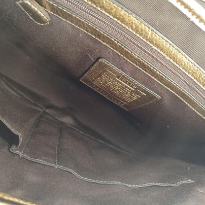 COACH Hand Bag Tote Purse Old 1498 Signature Suede Leather Canvas Beige Gold
