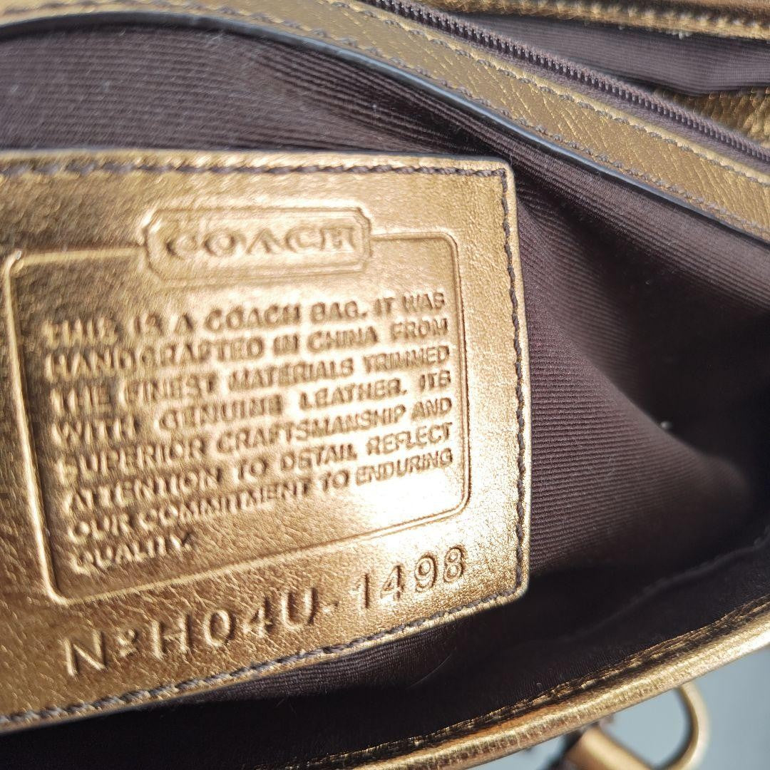 COACH Hand Bag Tote Purse Old 1498 Signature Suede Leather Canvas Beige Gold