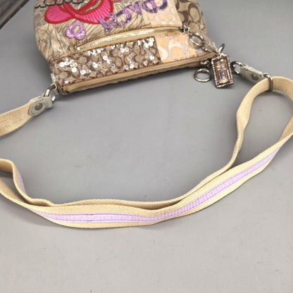 COACH Shoulder Bag Purse Signature Patchwork Sequin Poppy Beige Authentic