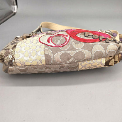 COACH Shoulder Bag Purse Signature Patchwork Sequin Poppy Beige Authentic