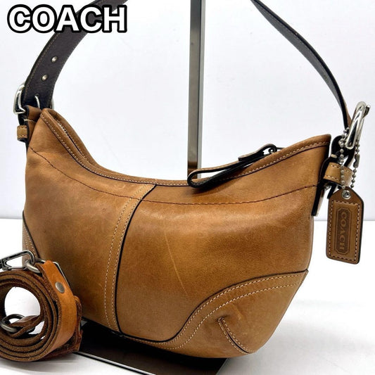 COACH Hand Shoulder Bag Tote Purse 9541 Old Brown Beige Authentic