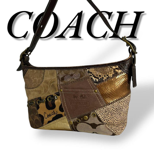 COACH Shoulder Bag Purse Signature 12898 Canvas Leather PVC Suede Patchwork Auth
