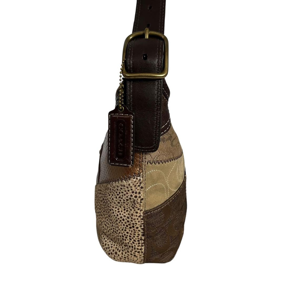 COACH Shoulder Bag Purse Signature 12898 Canvas Leather PVC Suede Patchwork Auth