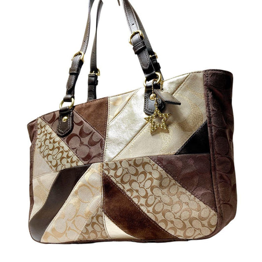 COACH Hand Bag Tote Purse Patchwork 17614 Leather Brown Authentic