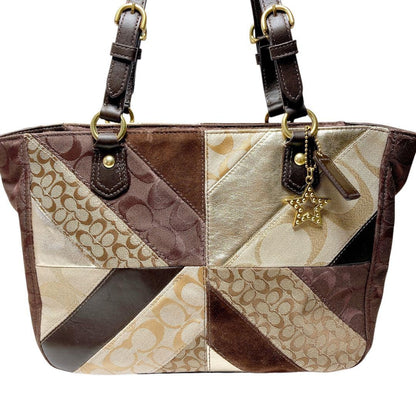 COACH Hand Bag Tote Purse Patchwork 17614 Leather Brown Authentic