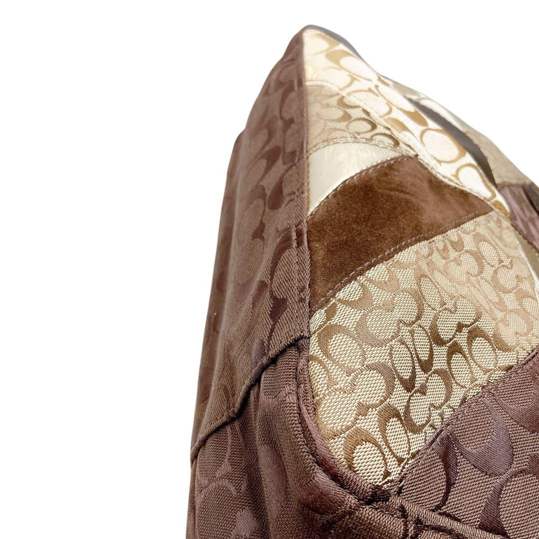 COACH Hand Bag Tote Purse Patchwork 17614 Leather Brown Authentic