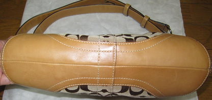 COACH Shoulder Bag Purse Signature Canvas Leather Camel Authentic
