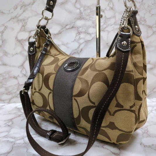 COACH Shoulder Bag Purse 2way Signature Canvas Brown Authentic