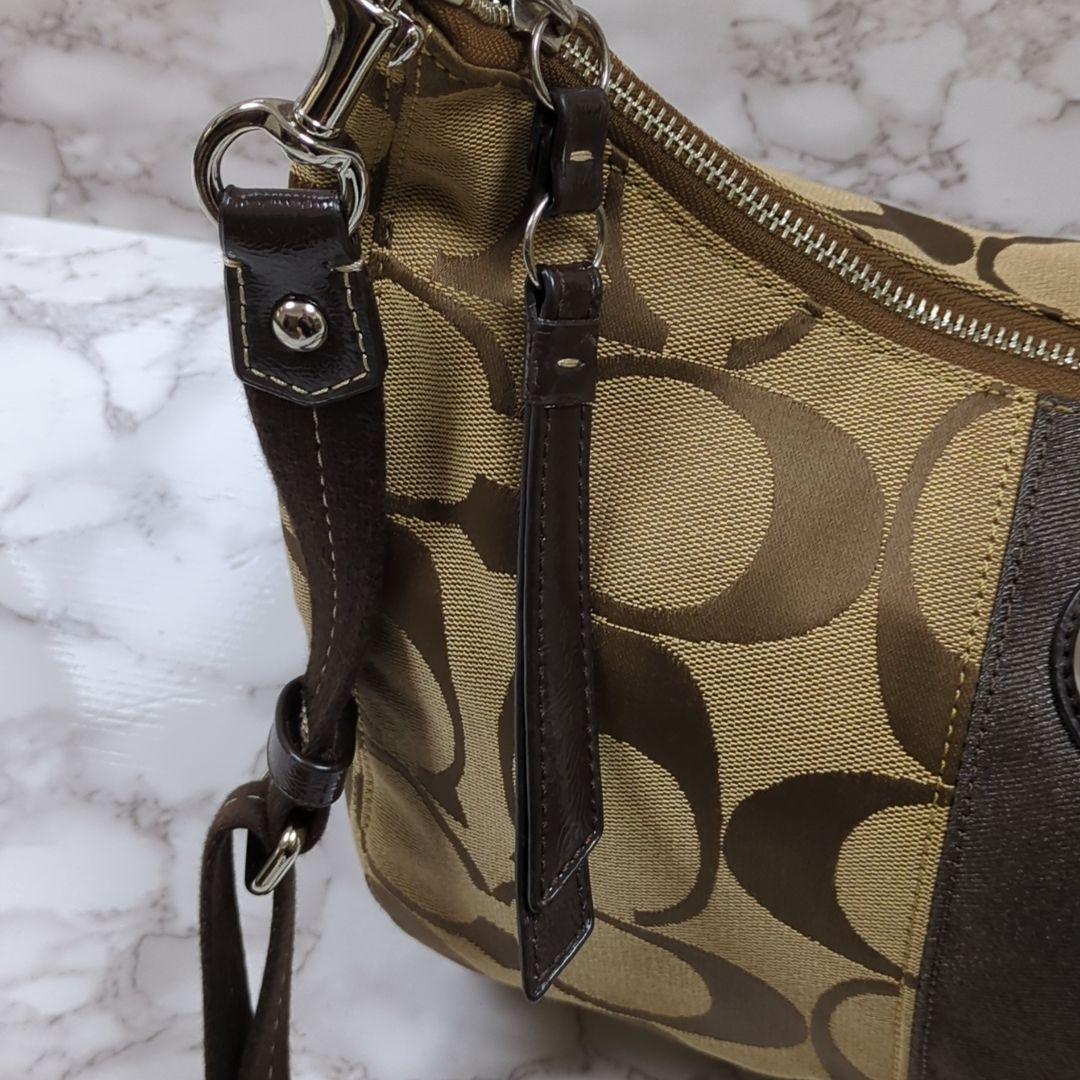 COACH Shoulder Bag Purse 2way Signature Canvas Brown Authentic