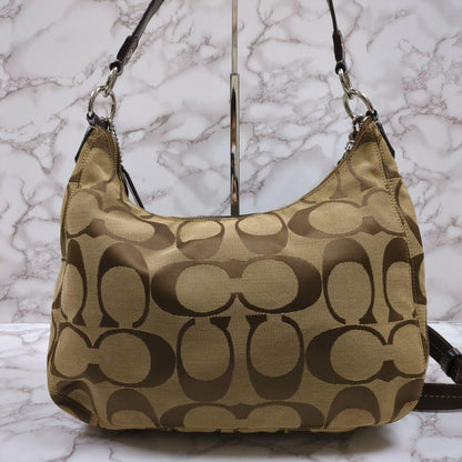 COACH Shoulder Bag Purse 2way Signature Canvas Brown Authentic
