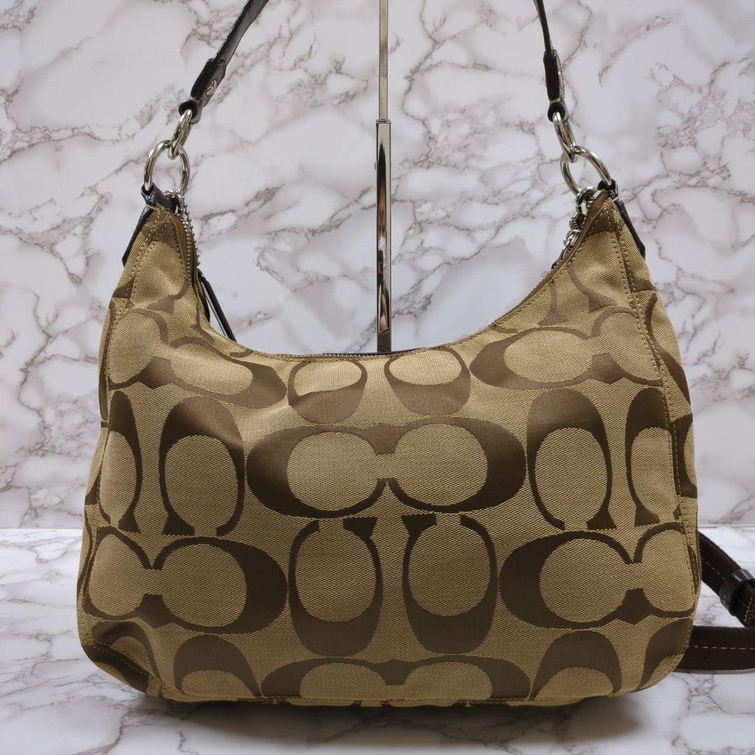 COACH Shoulder Bag Purse 2way Signature Canvas Brown Authentic