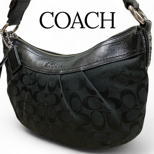 COACH Shoulder Bag Purse Signature Canvas Leather Black Authentic
