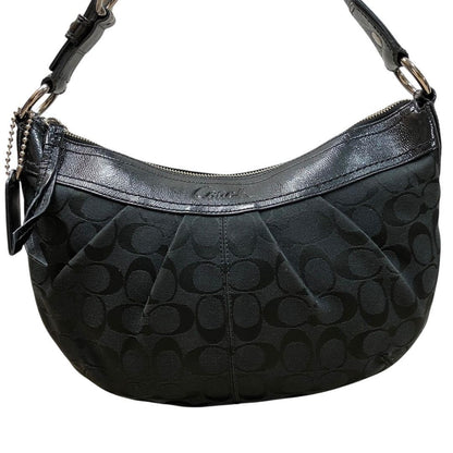 COACH Shoulder Bag Purse Signature Canvas Leather Black Authentic