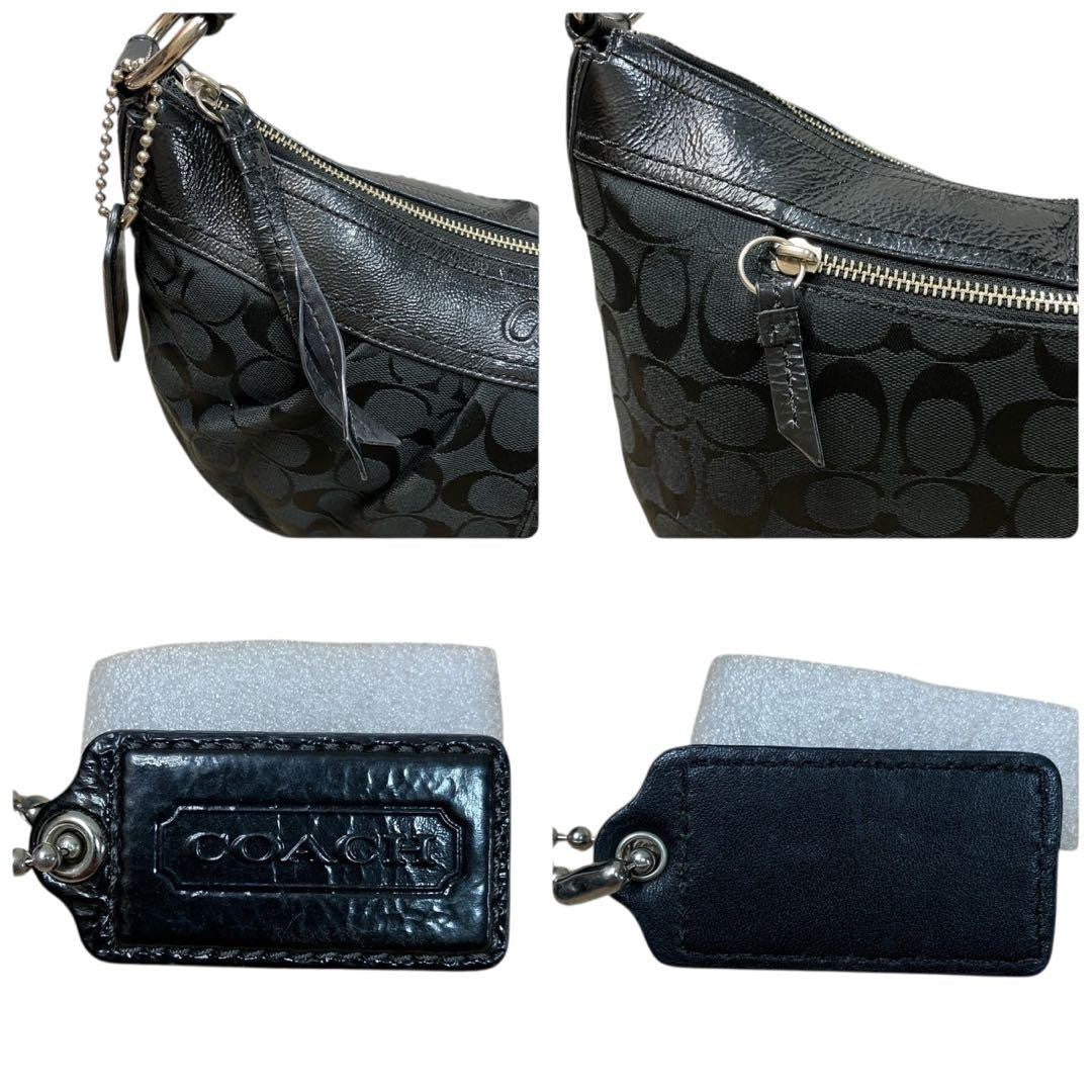 COACH Shoulder Bag Purse Signature Canvas Leather Black Authentic