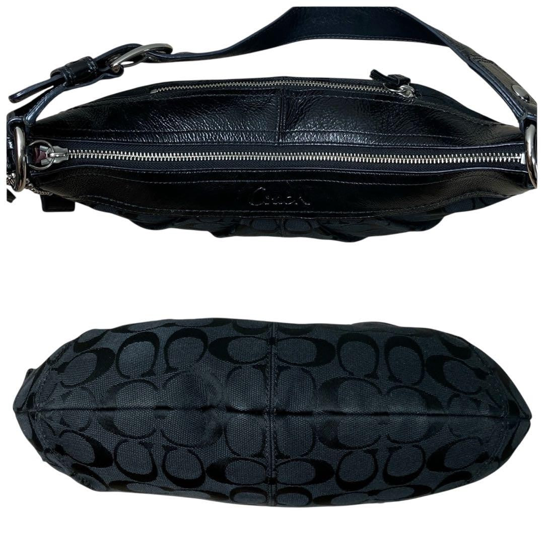 COACH Shoulder Bag Purse Signature Canvas Leather Black Authentic
