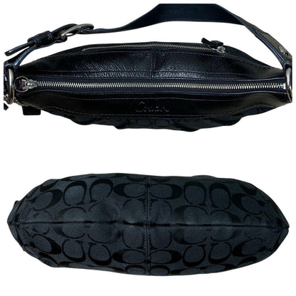 COACH Shoulder Bag Purse Signature Canvas Leather Black Authentic
