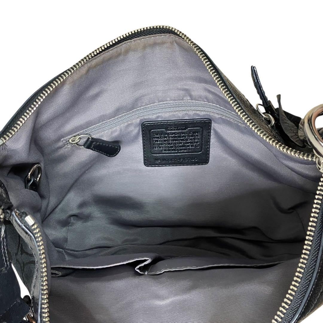 COACH Shoulder Bag Purse Signature Canvas Leather Black Authentic