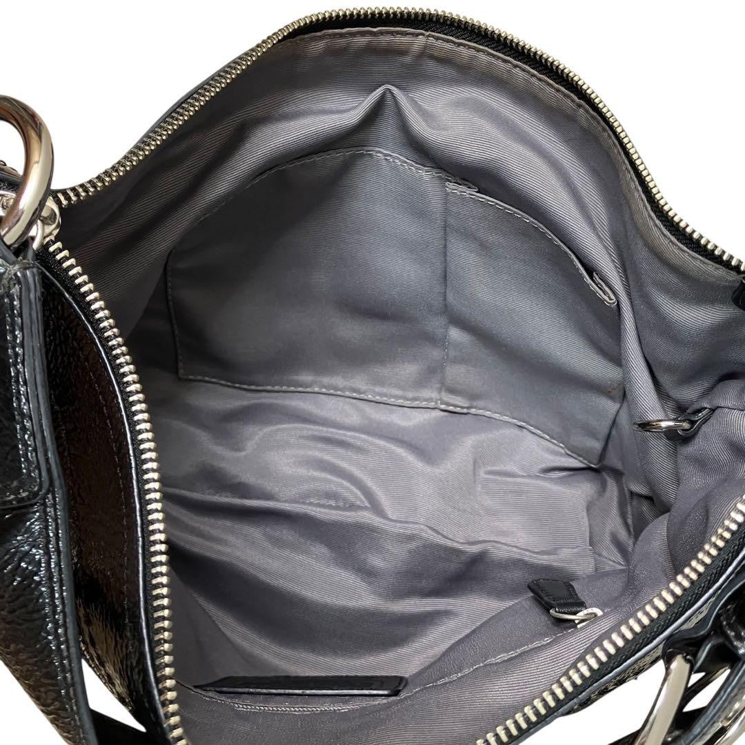 COACH Shoulder Bag Purse Signature Canvas Leather Black Authentic