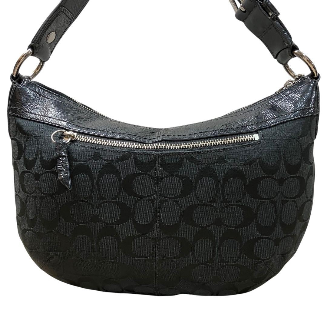 COACH Shoulder Bag Purse Signature Canvas Leather Black Authentic