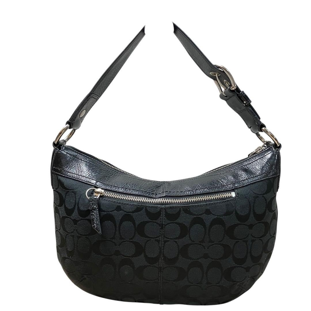 COACH Shoulder Bag Purse Signature Canvas Leather Black Authentic