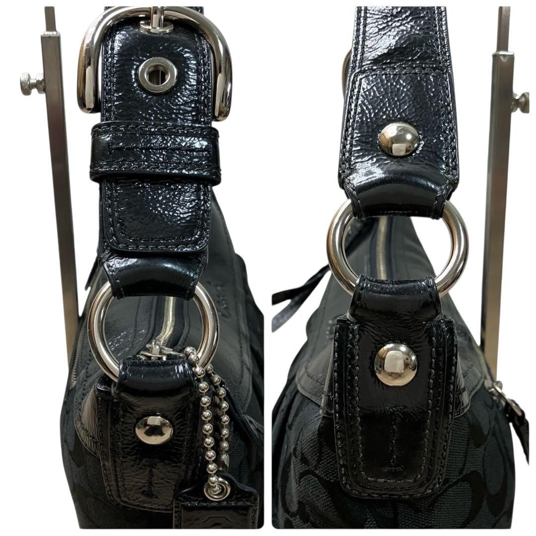 COACH Shoulder Bag Purse Signature Canvas Leather Black Authentic