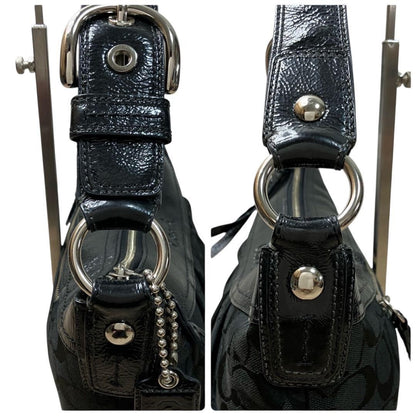 COACH Shoulder Bag Purse Signature Canvas Leather Black Authentic