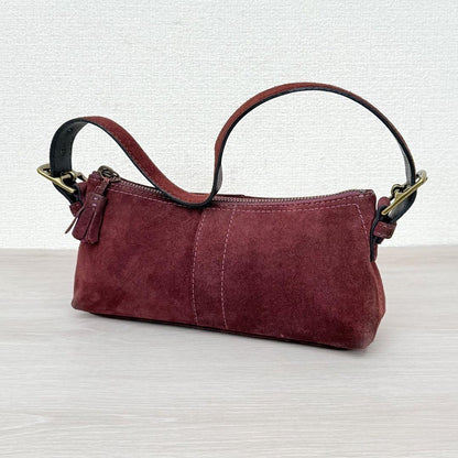 COACH Accessory Pouch Hand Bag Tote Purse Suede Red Purple Authentic
