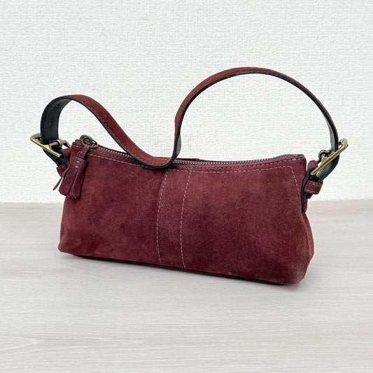 COACH Accessory Pouch Hand Bag Tote Purse Suede Red Purple Authentic