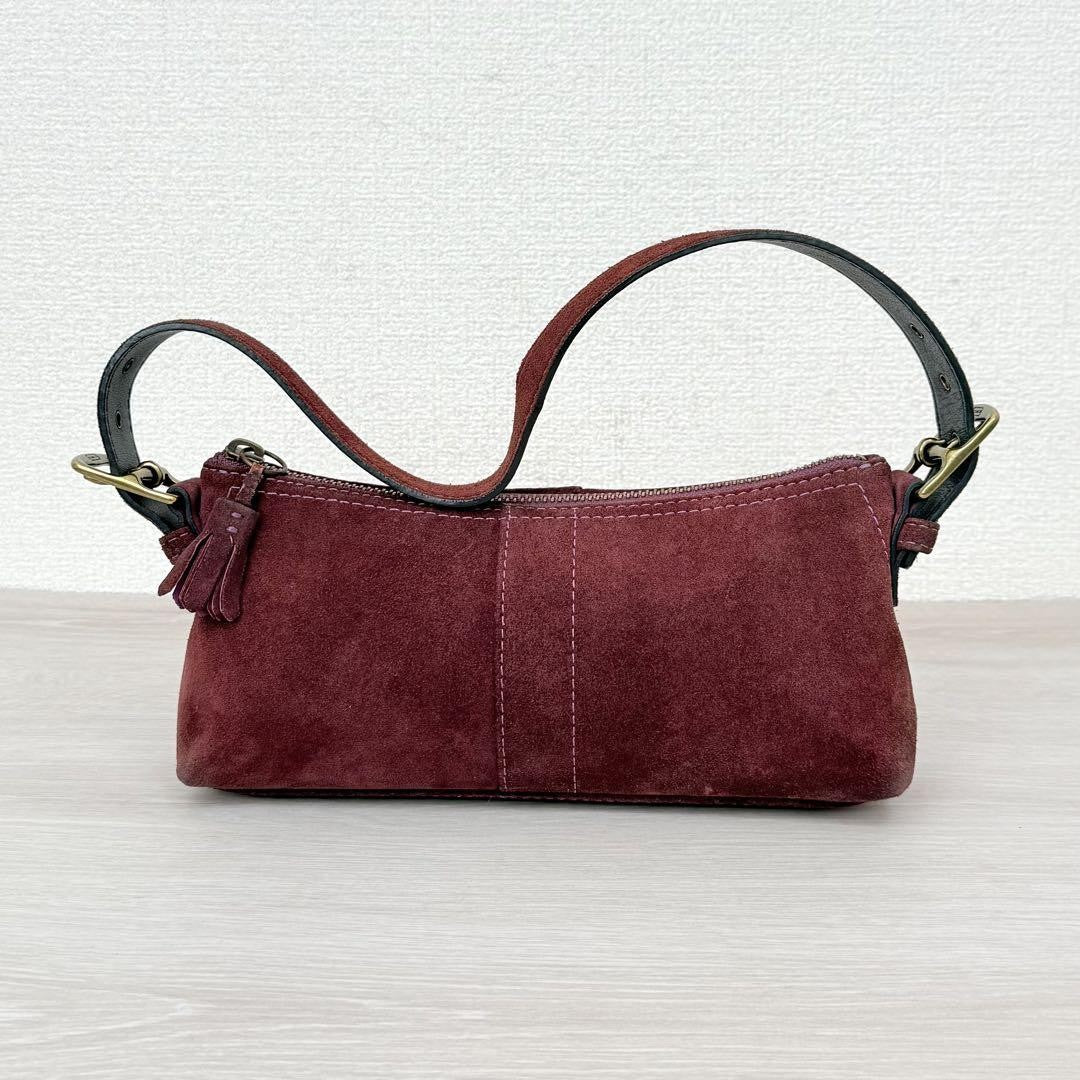 COACH Accessory Pouch Hand Bag Tote Purse Suede Red Purple Authentic