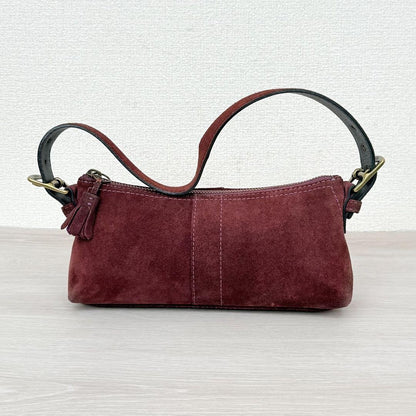 COACH Accessory Pouch Hand Bag Tote Purse Suede Red Purple Authentic