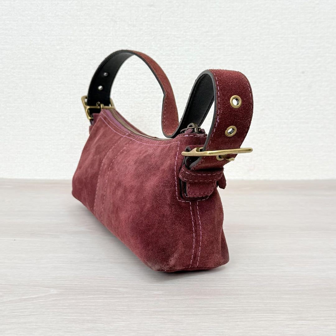 COACH Accessory Pouch Hand Bag Tote Purse Suede Red Purple Authentic