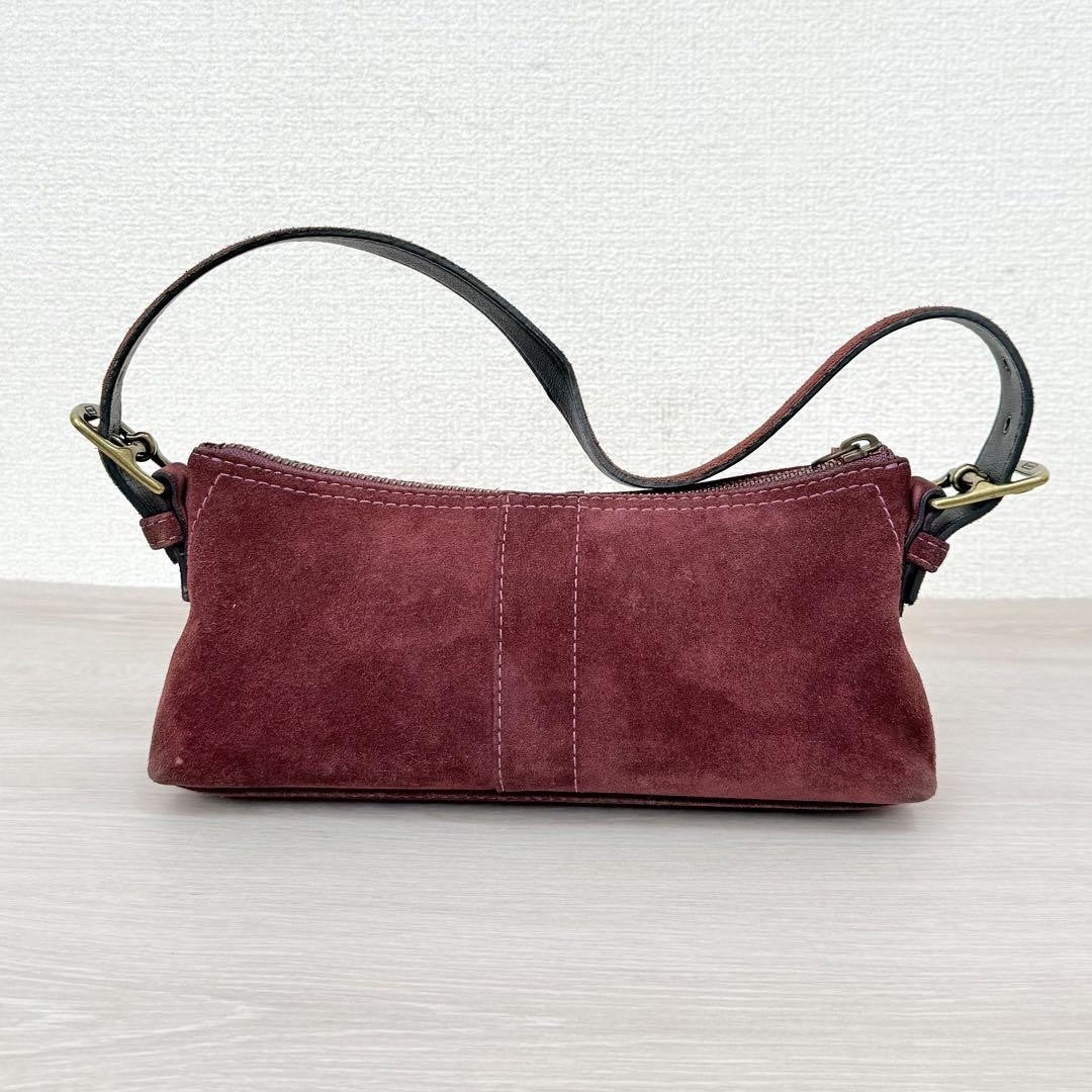 COACH Accessory Pouch Hand Bag Tote Purse Suede Red Purple Authentic