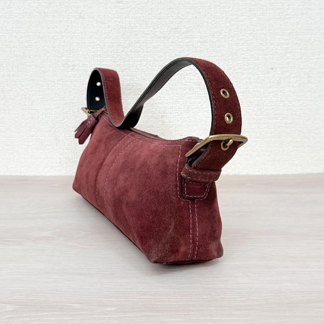 COACH Accessory Pouch Hand Bag Tote Purse Suede Red Purple Authentic