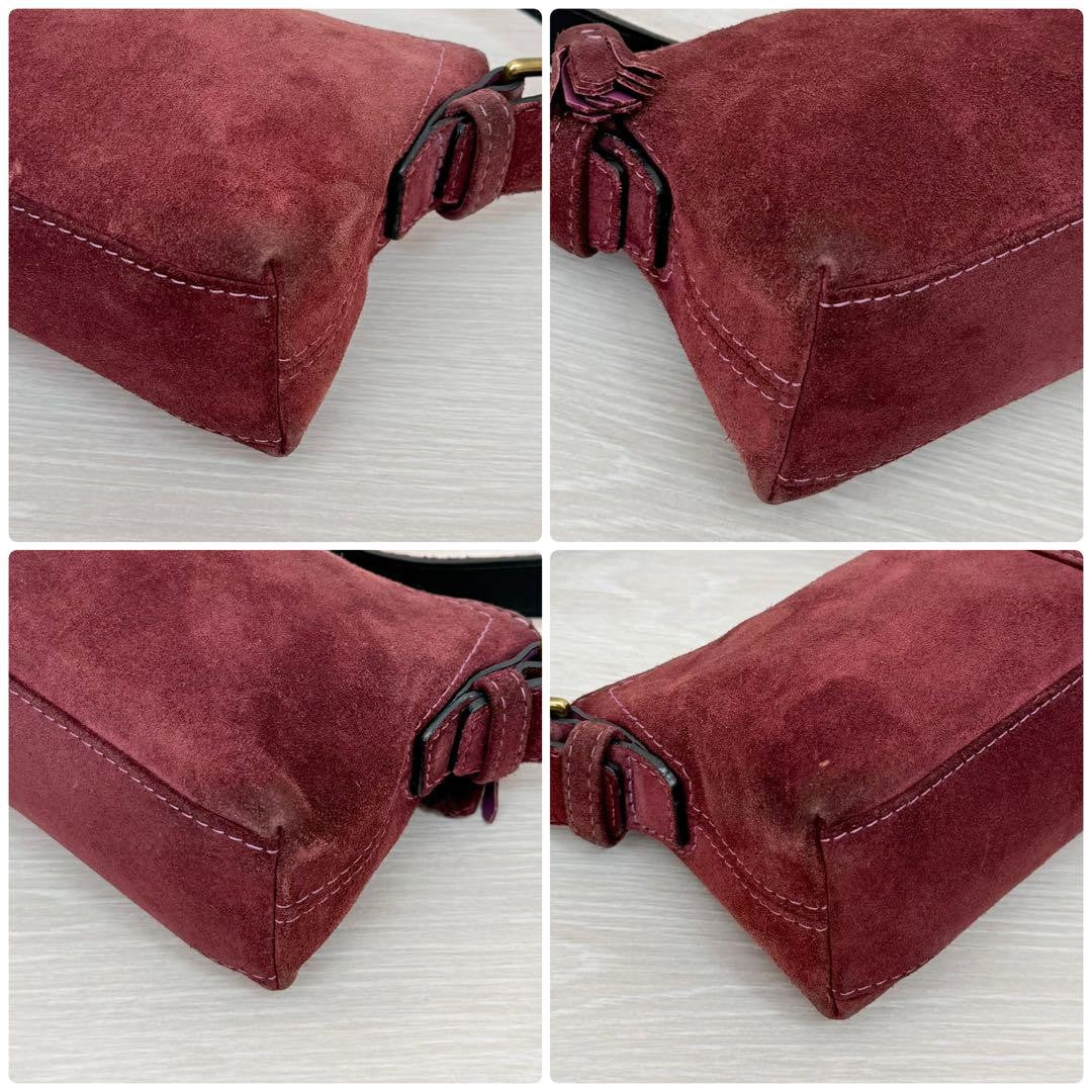 COACH Accessory Pouch Hand Bag Tote Purse Suede Red Purple Authentic