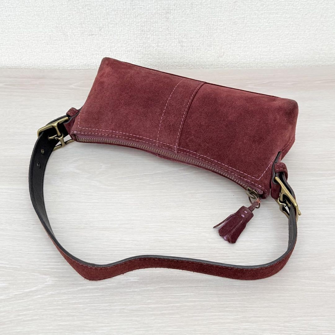 COACH Accessory Pouch Hand Bag Tote Purse Suede Red Purple Authentic
