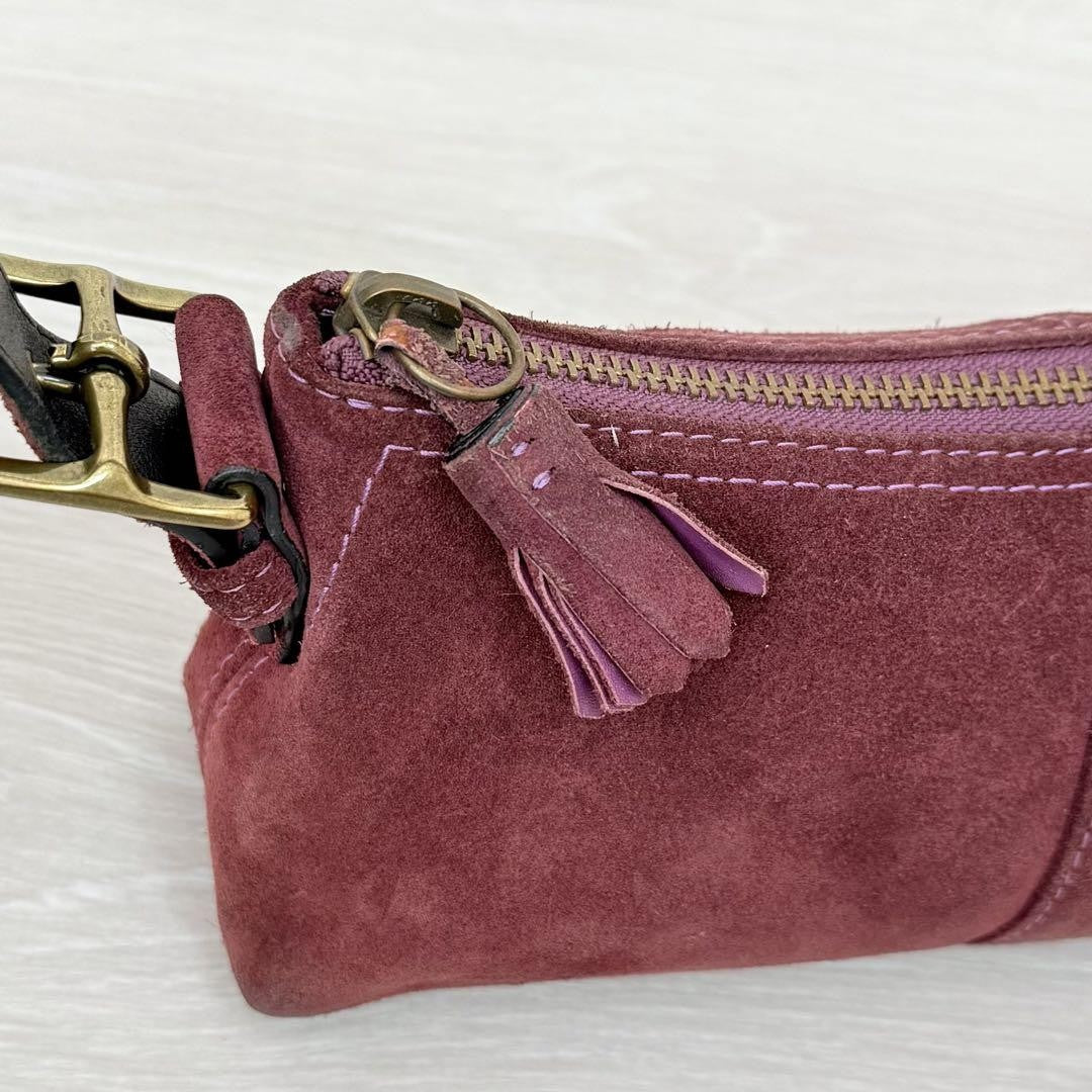 COACH Accessory Pouch Hand Bag Tote Purse Suede Red Purple Authentic