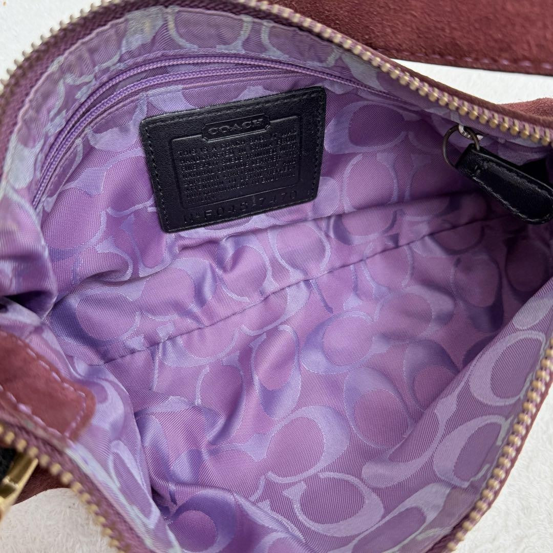 COACH Accessory Pouch Hand Bag Tote Purse Suede Red Purple Authentic