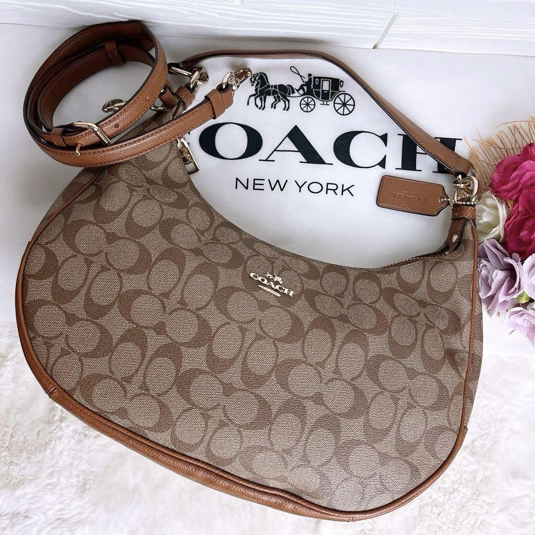 COACH Shoulder Bag Purse Signature PVC Leather Brown Authentic