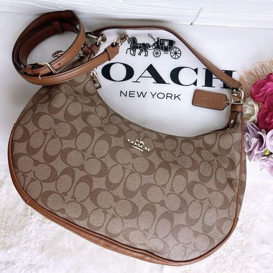 COACH Shoulder Bag Purse Signature PVC Leather Brown Authentic