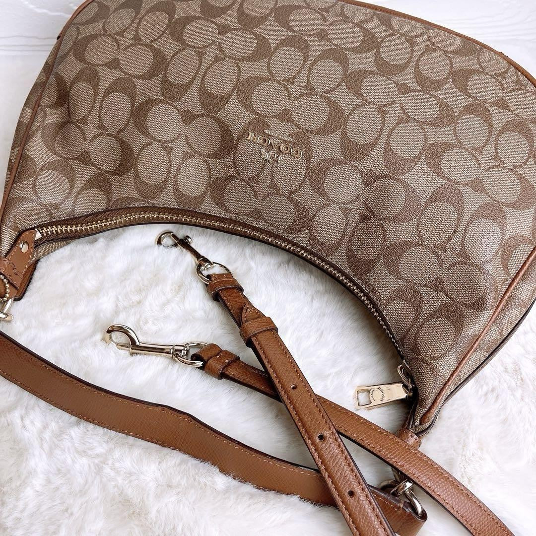 COACH Shoulder Bag Purse Signature PVC Leather Brown Authentic