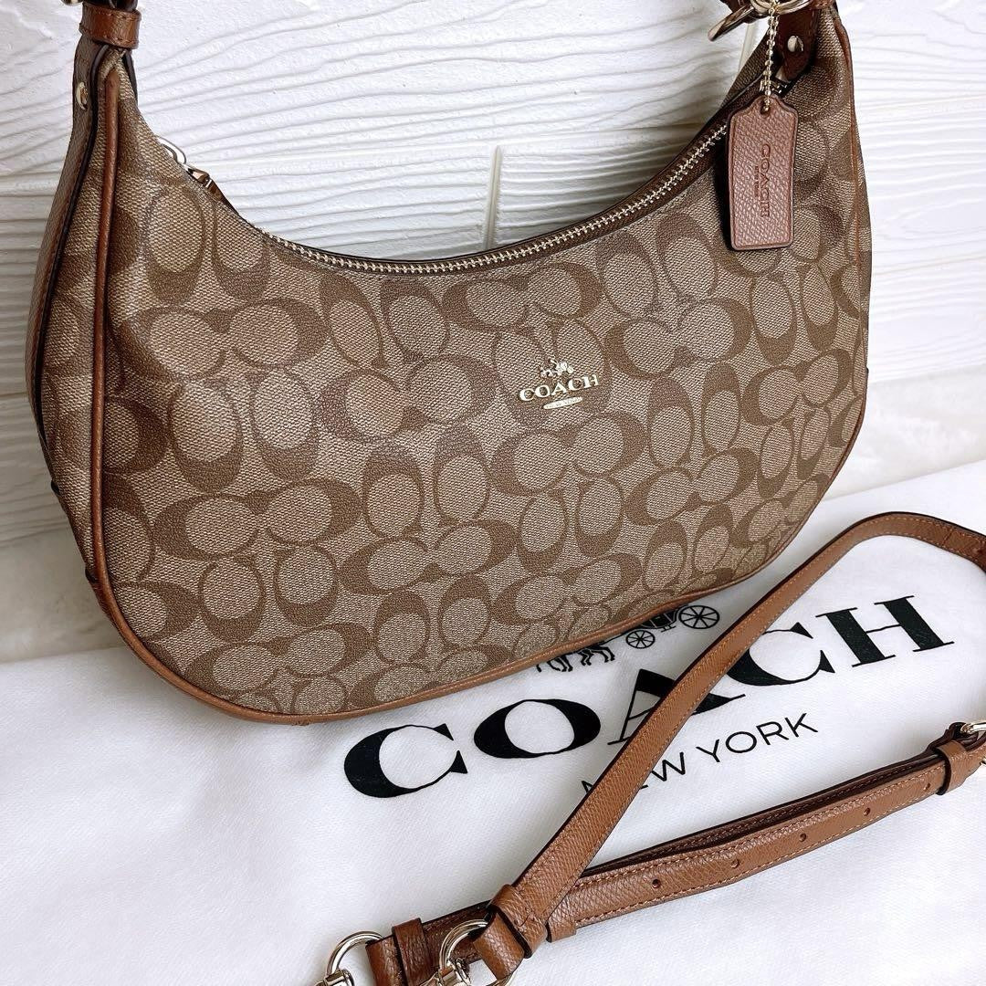 COACH Shoulder Bag Purse Signature PVC Leather Brown Authentic
