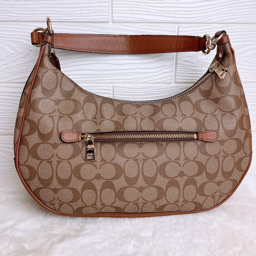 COACH Shoulder Bag Purse Signature PVC Leather Brown Authentic