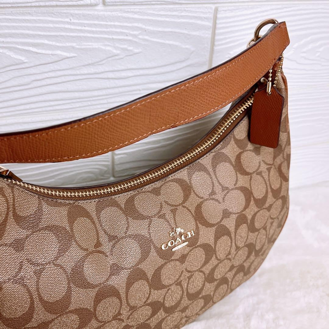 COACH Shoulder Bag Purse Signature PVC Leather Brown Authentic