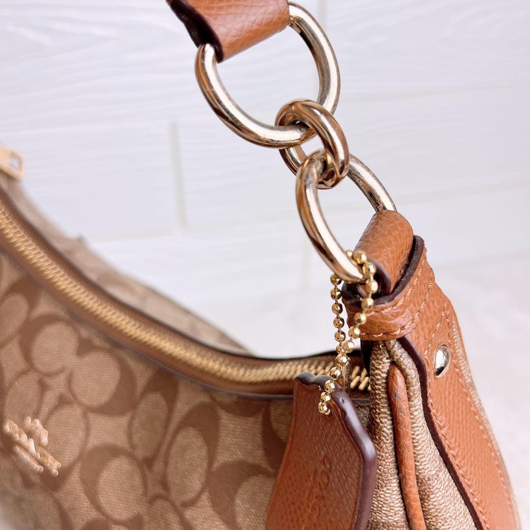 COACH Shoulder Bag Purse Signature PVC Leather Brown Authentic